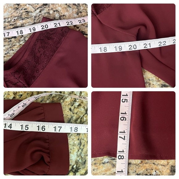 Express Burgundy Lace Trim Cold Shoulder Cami Top Blouse L Chiffon Romantic Goth - Picture 6 of 11